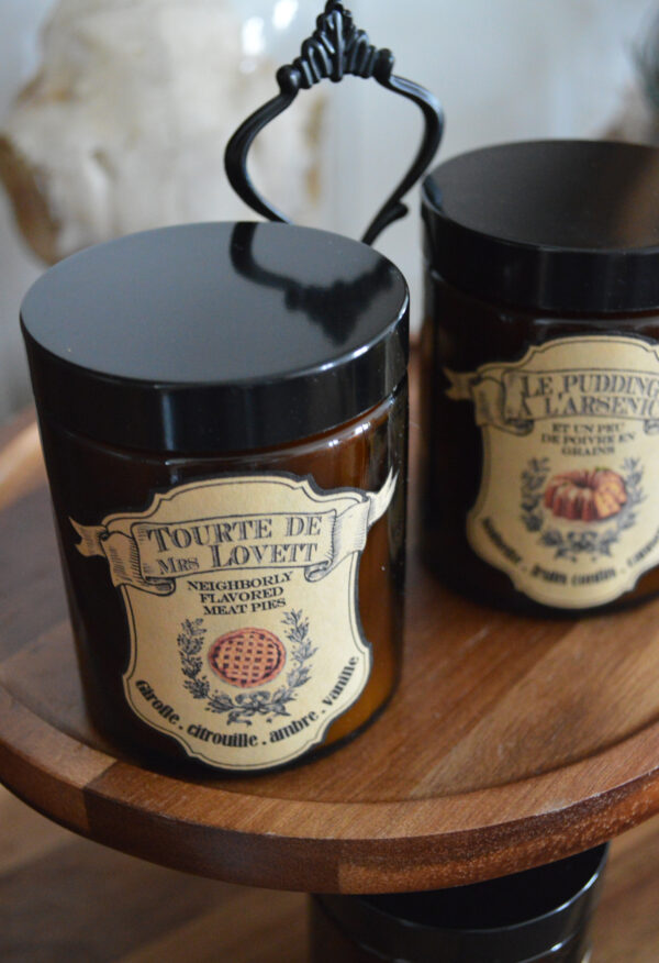 Bougie parfumée dans un pot apothicaire ambré, Tourte de Mrs Lovett