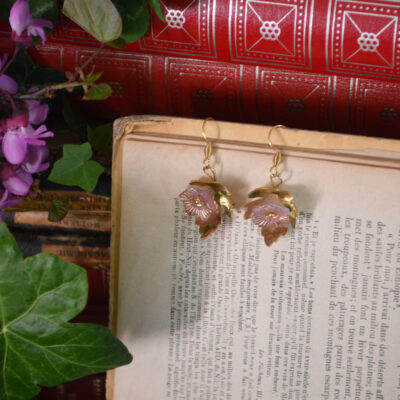 Boucles d'oreilles feuilles et clochettes en verre tchèque