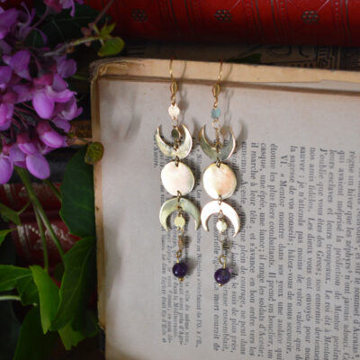 Boucles d'oreilles cycle lunaire et améthystes