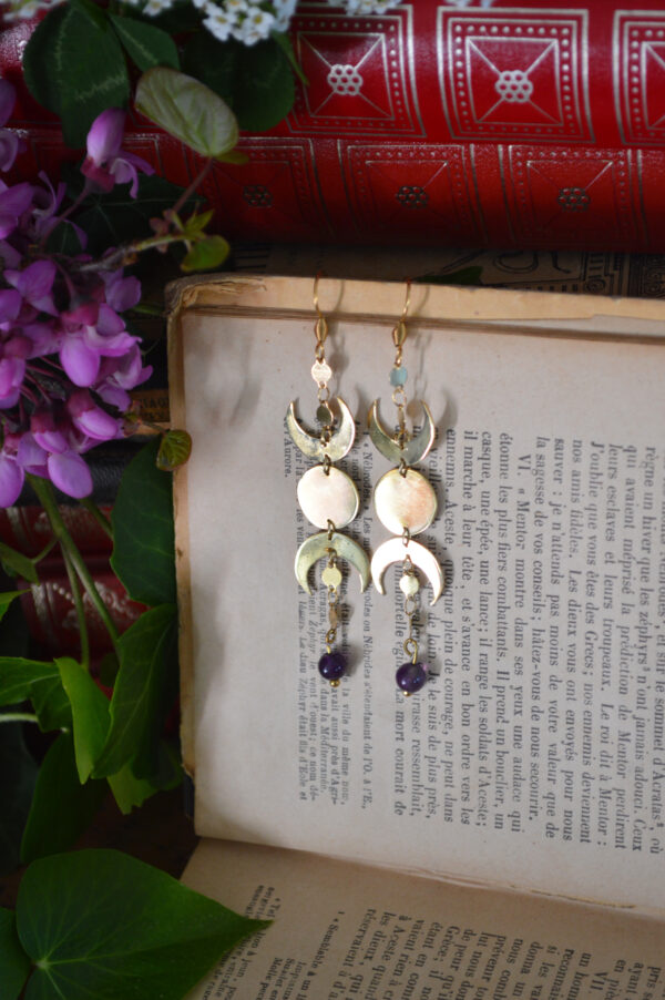 Boucles d'oreilles cycle lunaire et améthystes