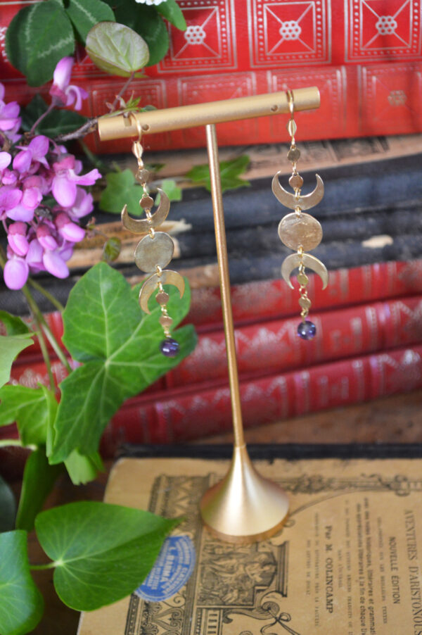 Boucles d'oreilles cycle lunaire et améthystes – Image 3