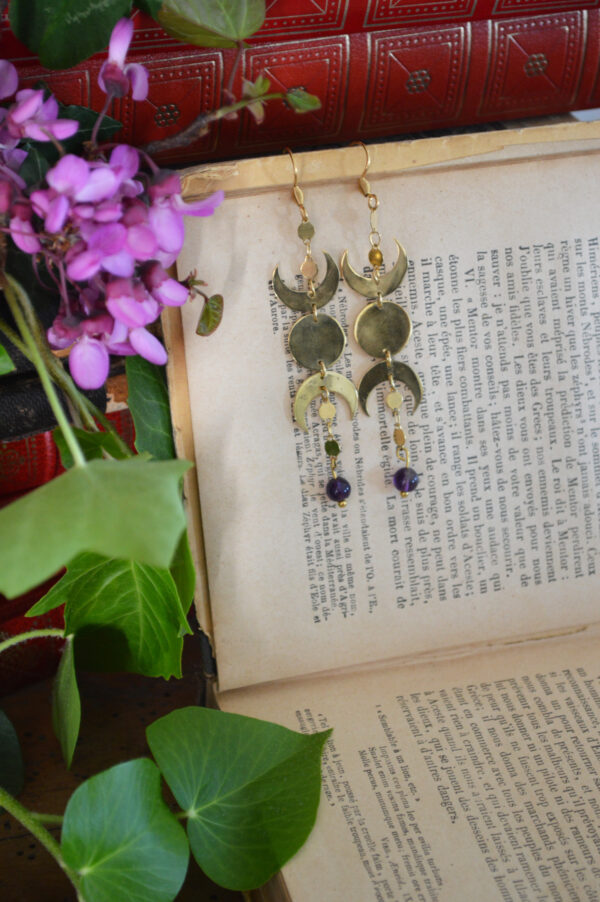 Boucles d'oreilles cycle lunaire et améthystes – Image 2