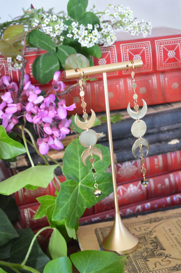 Boucles d'oreilles cycle lunaire et perle en verre tchèque – Image 2
