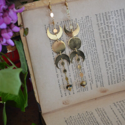 Boucles d'oreilles cycle lunaire et perle en verre tchèque