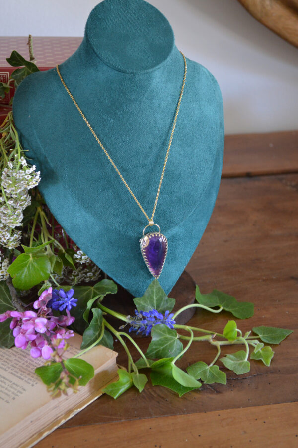 Pendentif améthyste goutte et petite lune – Image 2