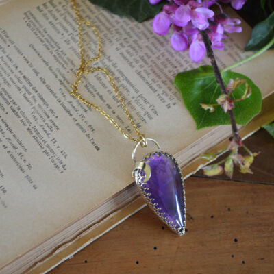 Pendentif améthyste goutte et petite lune