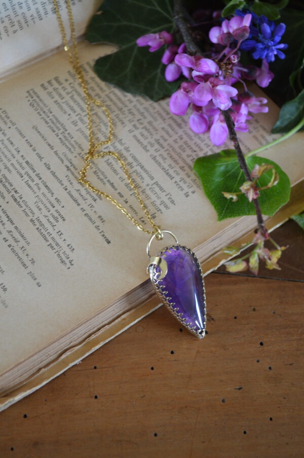 Pendentif améthyste goutte et petite lune