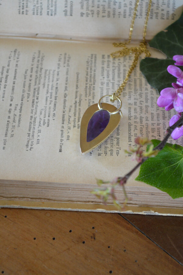 Pendentif améthyste goutte et petite lune – Image 4