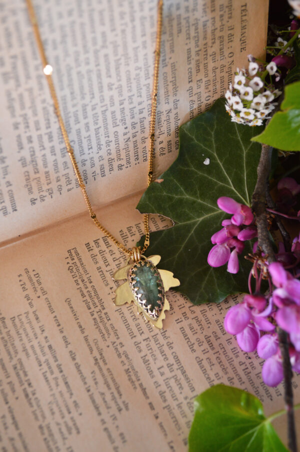 Pendentif feuille et cyanite verte facettée – Image 3