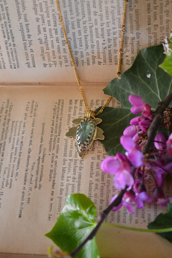 Pendentif feuille et cyanite verte facettée – Image 2