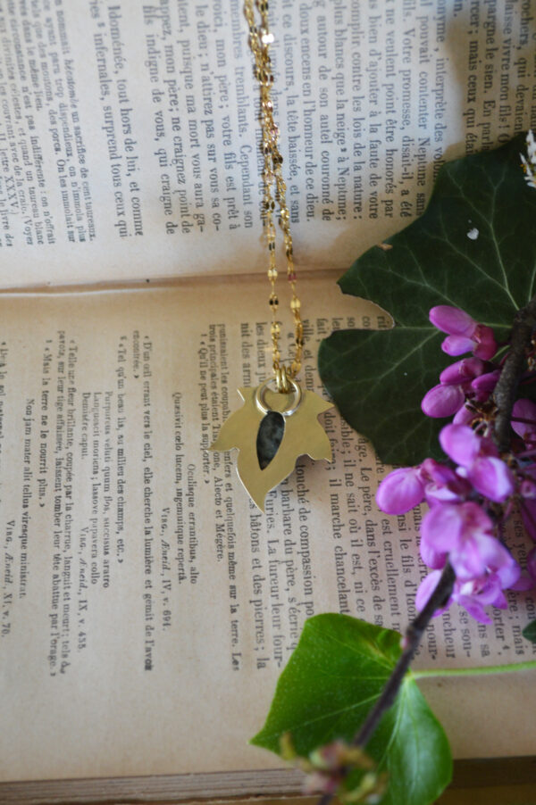 Pendentif feuille gravée et jaspe océan – Image 4