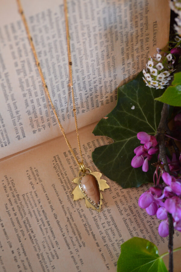 Pendentif feuille et jaspe bruneau – Image 3