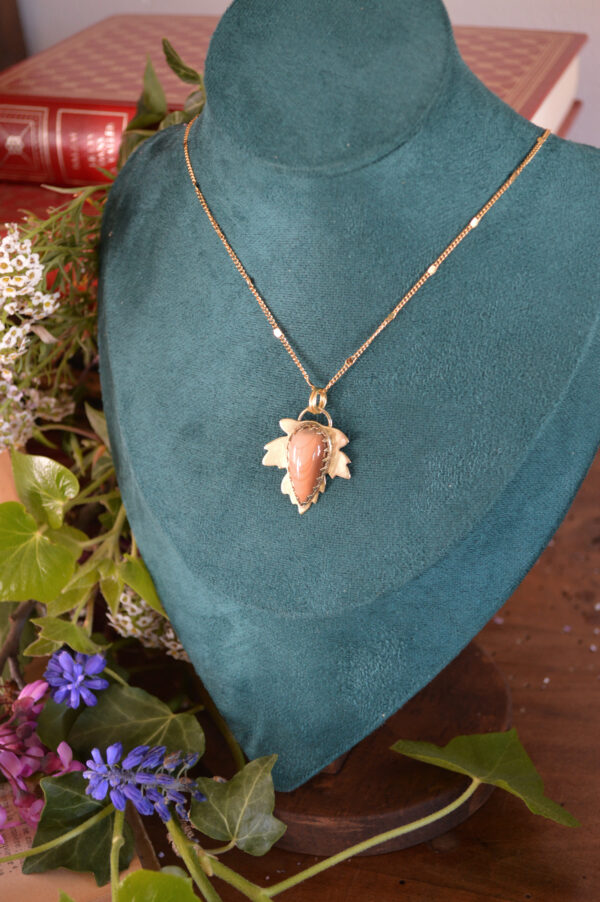 Pendentif feuille et jaspe bruneau – Image 2