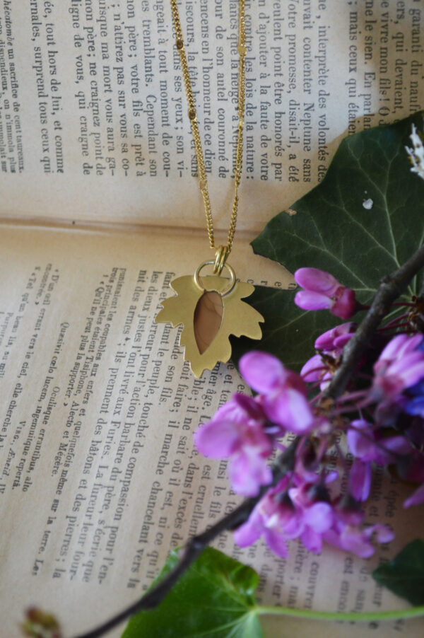 Pendentif feuille et jaspe bruneau – Image 4