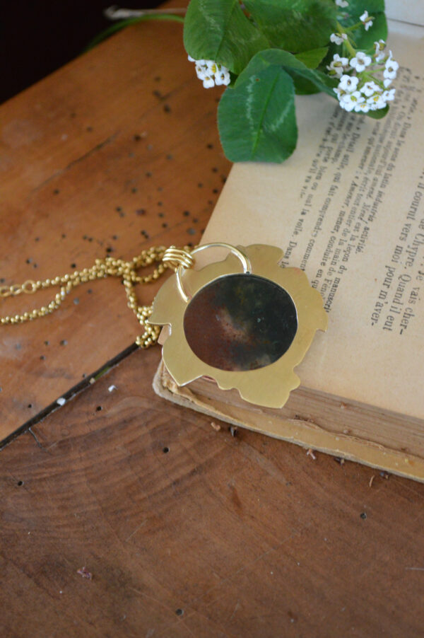 Pendentif grande feuille et agate mousse bicolore – Image 4