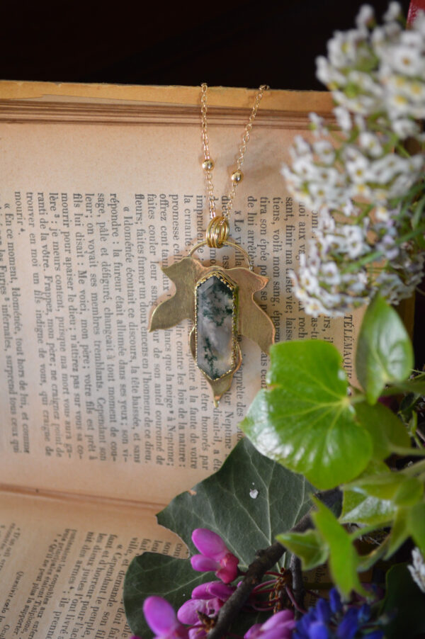 Pendentif grande feuille et agate mousse – Image 2