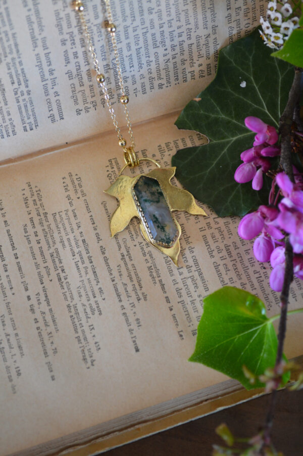Pendentif grande feuille et agate mousse – Image 4