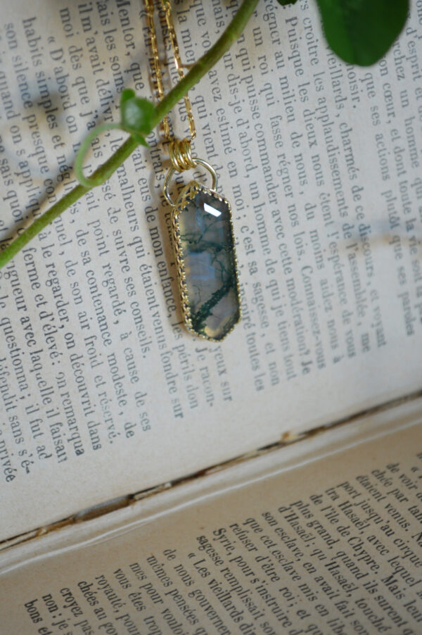 Pendentif simple, agate mousse hexagonale – Image 2