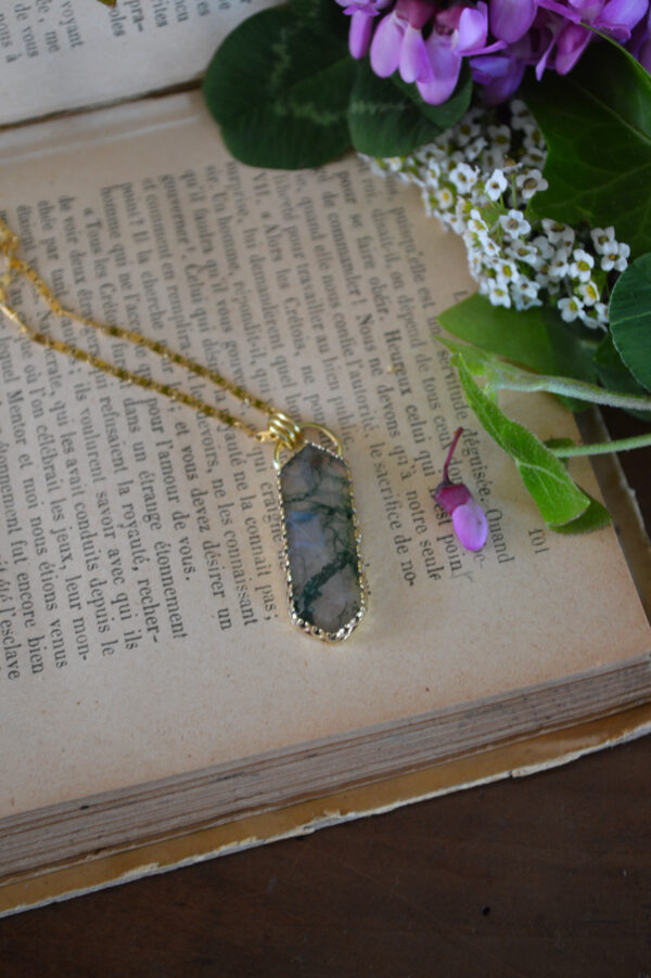 Pendentif simple, agate mousse hexagonale – Image 3