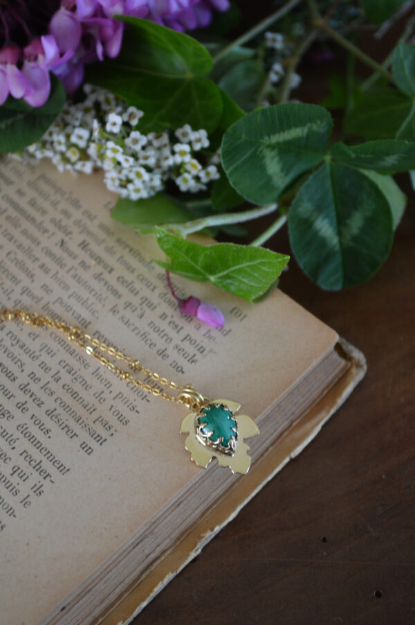 Pendentif petite feuille et malachite – Image 4