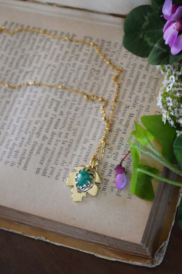 Pendentif petite feuille et malachite – Image 3