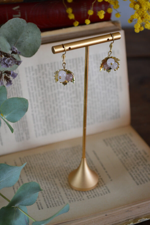 Boucles d'oreilles Baies sylvestres, quartz rose et quartz fraise