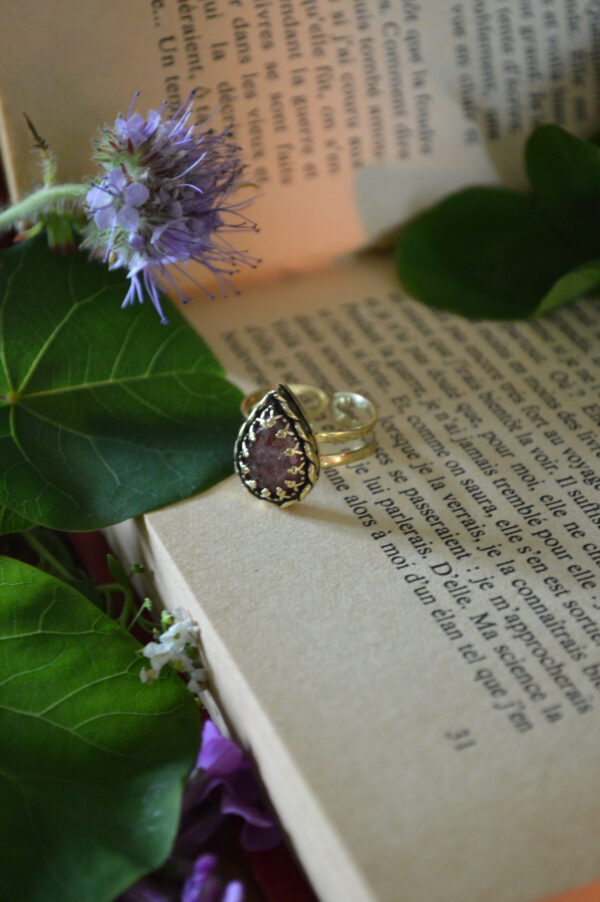 Bague Larme de nymphe, quartz fraise