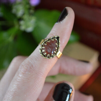 Bague Larme de nymphe, quartz fraise (petite taille)