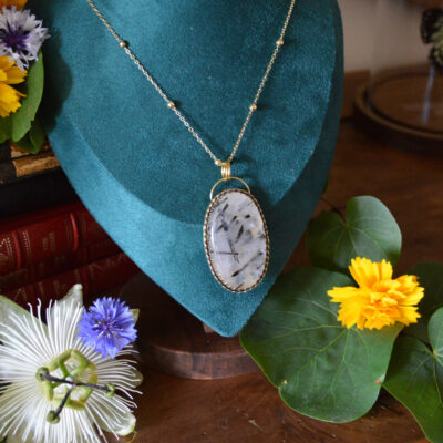 Large pendentif Faveurs d'Arès, quartz rutilé noir