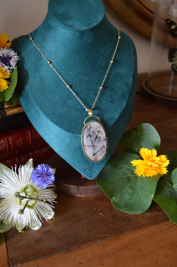 Large pendentif Faveurs d'Arès, quartz rutilé noir