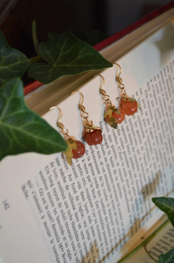 Boucles d'oreille Nuances d'Automne, jade orange – Image 2