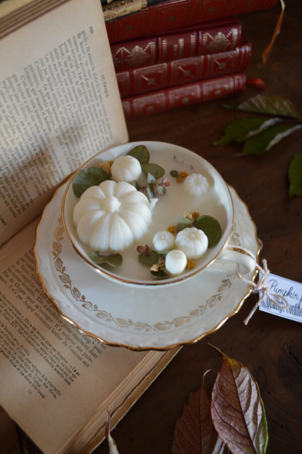 Bougie parfumée dans une tasse chinée : Pumpkin patch, parfum gourmand – Image 2